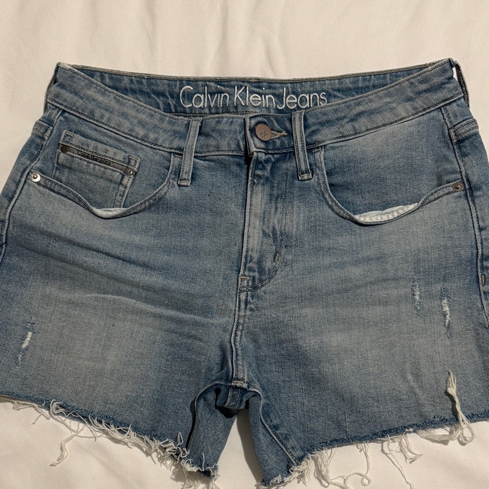 Calvin Klein Jeans Medium Blue Distressed Denim Cutoff Shorts